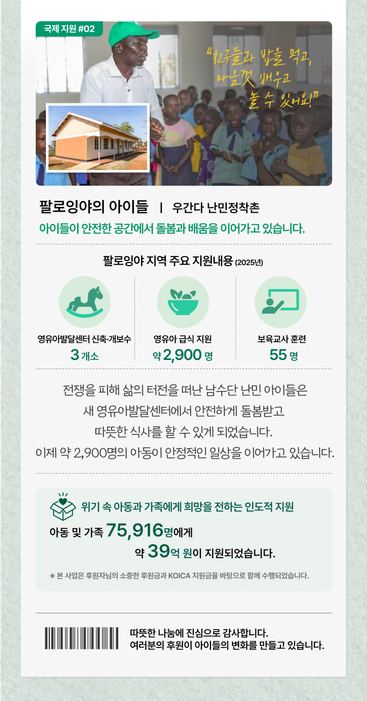 우간다 난민정착촌, 팔로잉야의 아이들 지원