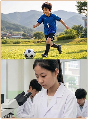 축구선수와 연구원의 꿈을 이룬 아이들 모습